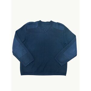 Military Style V Neck Sweater With Reinforced Shoulder Elbow Patches